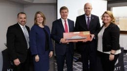 Michele Evans pictured second from left in this photo taken when Rolls Royce was named Team Freedom's 2017 Supplier of the Year at the Surface Navy Association Symposium on Jan. 9. Pictured (from left to right): Joe DePietro and Michele Evans of Lockheed Martin; Christopher Vaughan and Neil Pickard from Rolls-Royce; and Jan Allman of Fincantieri Marinette Marine (PRNewsfoto/Lockheed Martin)