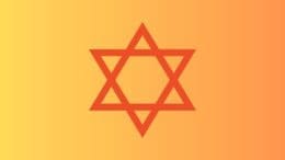 A red Star of David on a gold background