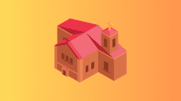 A drawing of a Christian church, aerial view