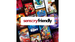 The words "sensory-friendly" along with a collage of movie posters of upcoming Strand Theatre sensory-friendly showings