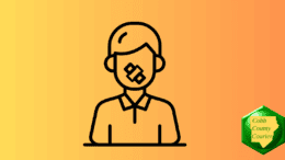 Line drawing of figure with mouth taped shut
