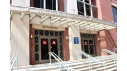 The steps and front entrance to the Cobb County State Court building