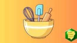 Cooking utensils: a bowl, a wisk, a spatula and a roller