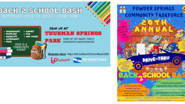 flyers for the two back-to-school bashes described in the text of the article