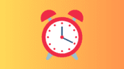 A cartoon drawing of an old-fashioned alarm clock with two bells on top, set to 12:20