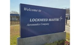 Sign for Lockheed Martin Aeronautics in front of the Marietta plant