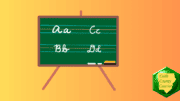 Drawing of a classroom board with cursive script written on it
